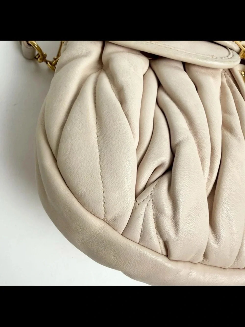 Miu Miu Ivory Leather Braided-Handle Shoulder Bag with Gold Hardware